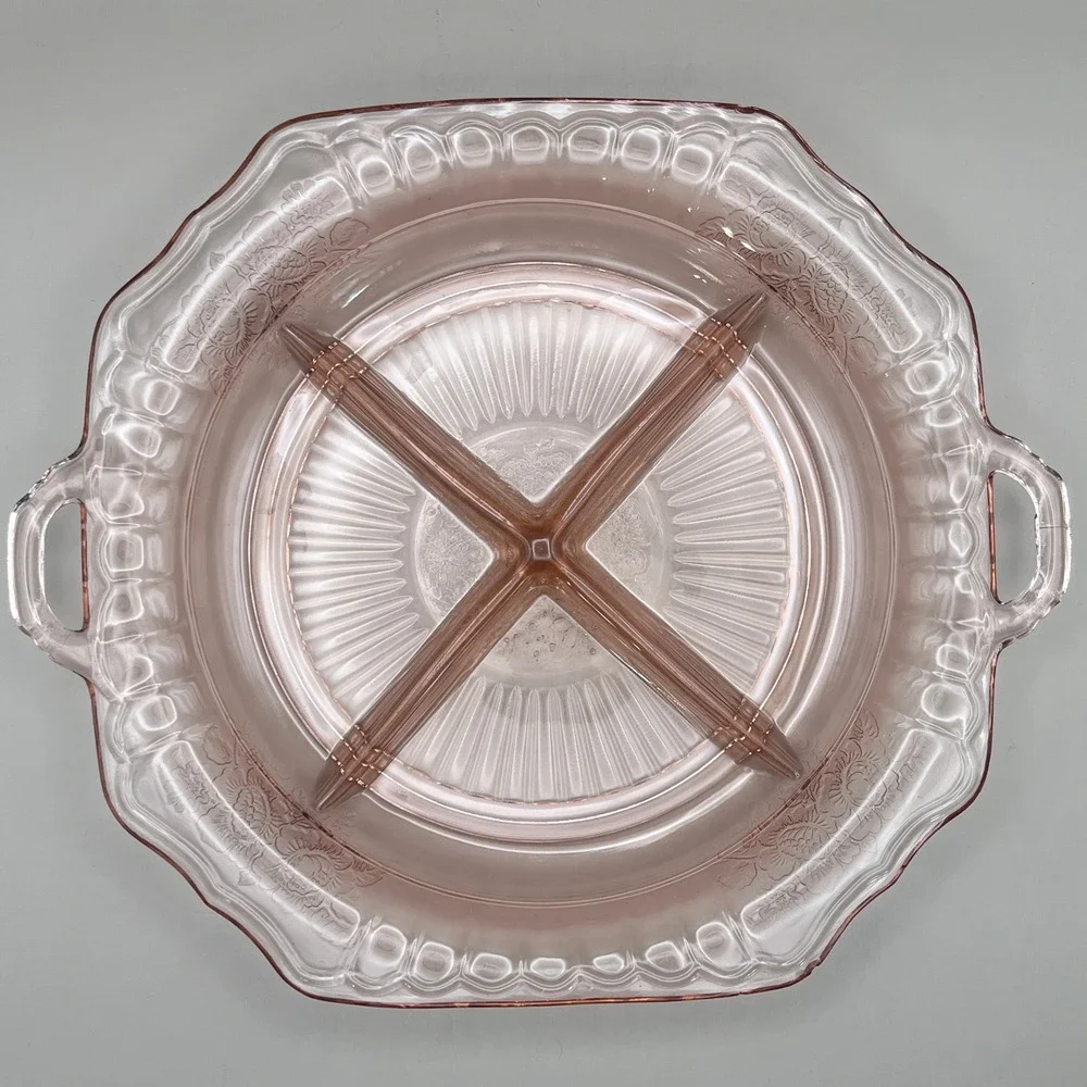 Vtg‎ Hocking Glass Mayfair Pink Depression Glass Divided Relish Tray 10